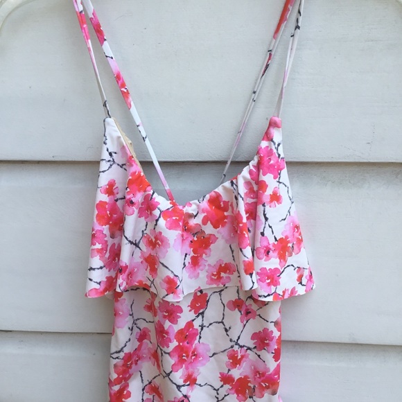TART Swim one piece ruffled floral swimsuit with laced back S NWT pink red - Picture 2 of 10